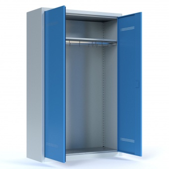 Garderobenschrank aus Stahl, 195 cm hoch, 120x50 cm (B/T), 1 Kleiderstange, 14 Haken Garderobenschrank aus Stahl, 195 cm hoch, 120x50 cm (B/T), 1 Kleiderstange, 14 Haken